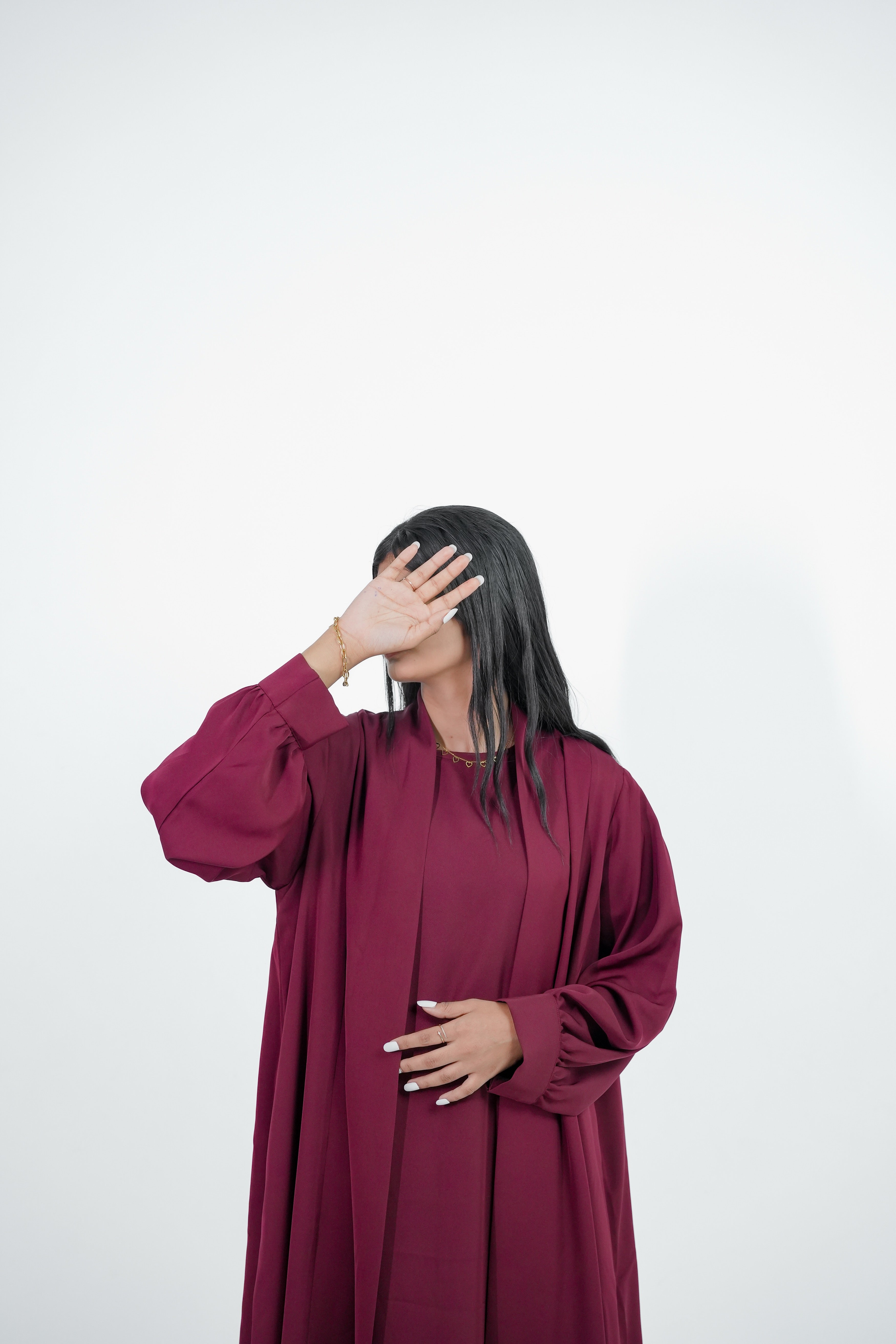 Burgundy Wrap Abaya back view - YAARA