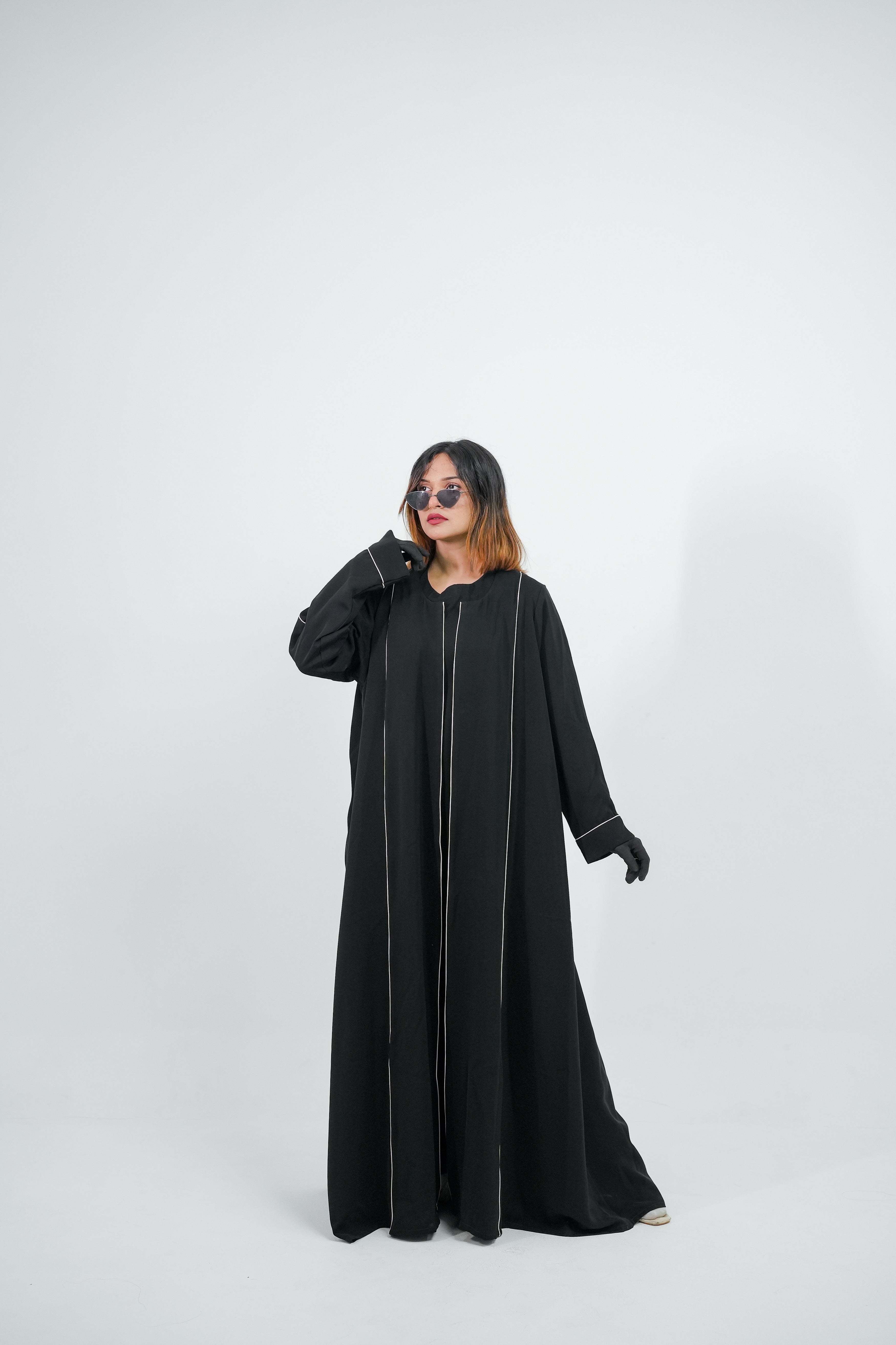 Black Piping Abaya - YAARA