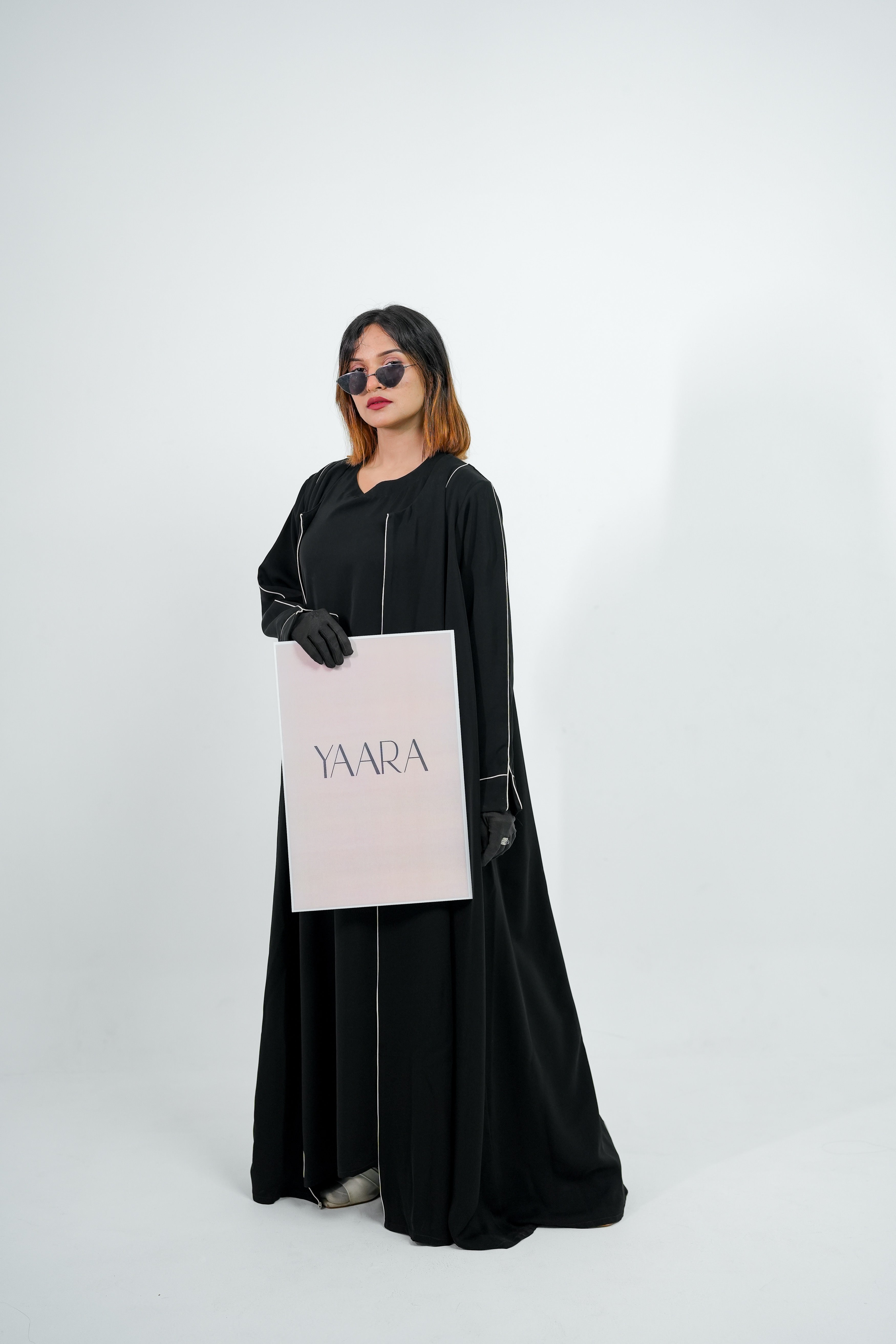 Black Piping Abaya with YAARA bag - YAARA